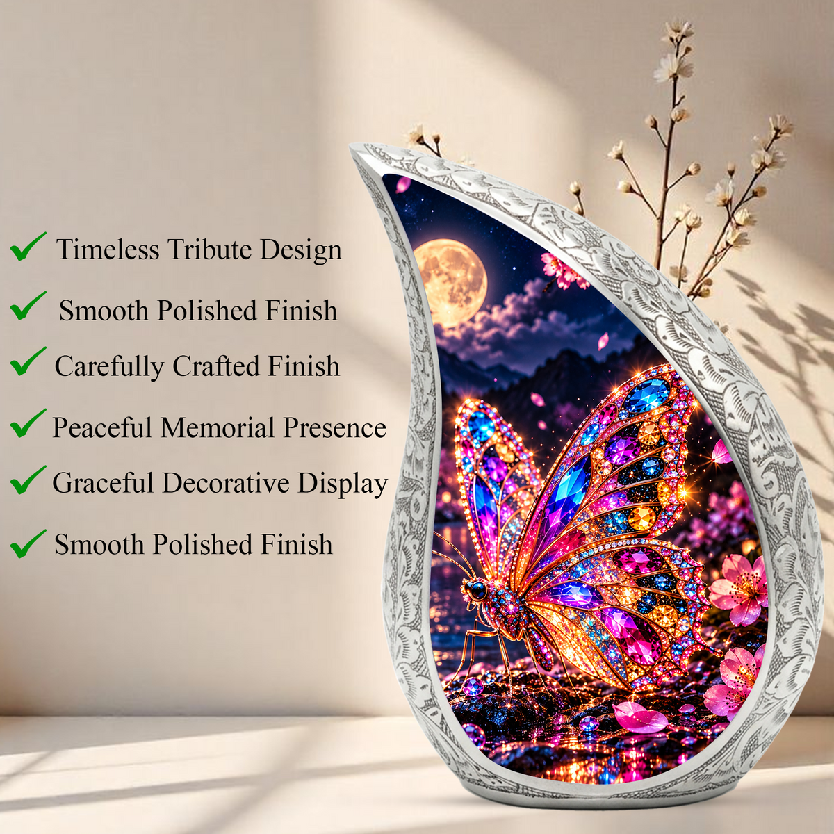 Colorful Butterfly Urn for Ashes, Jeweled Butterfly Cremation Urn
