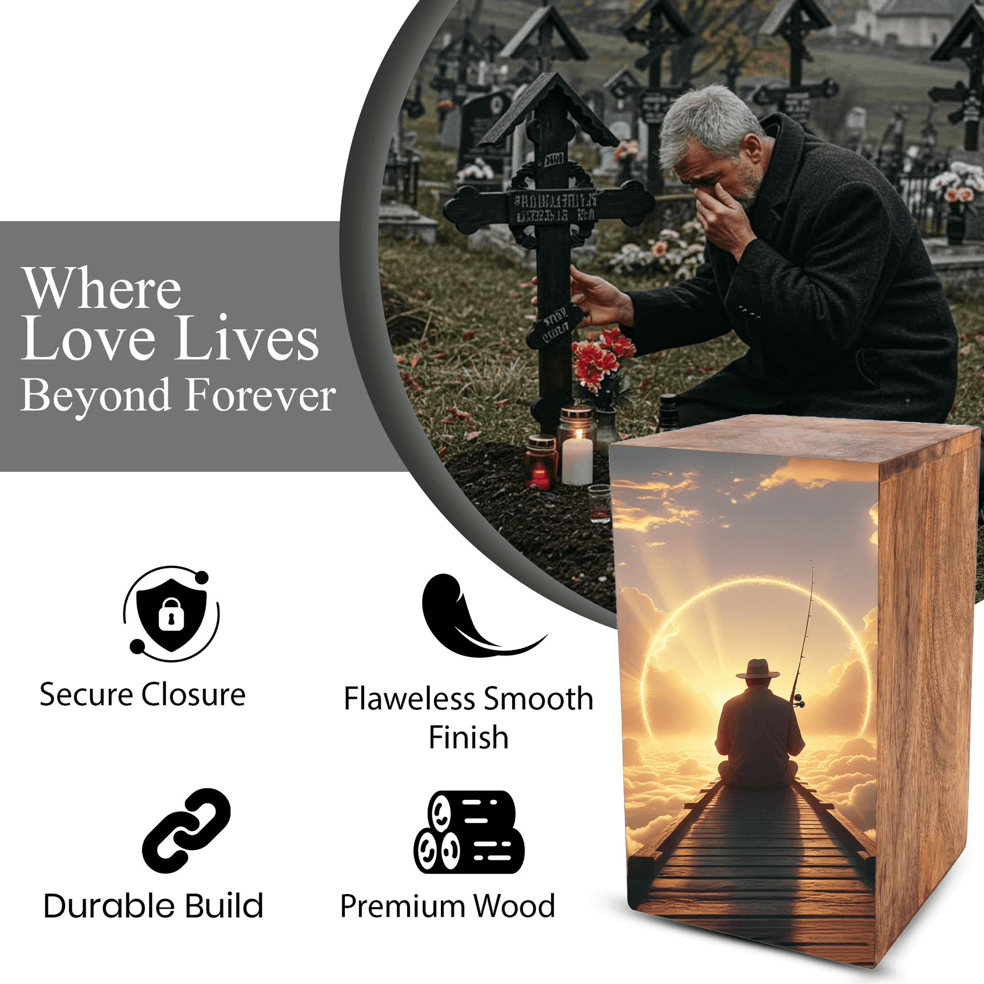 Gone Fishing in Heaven Urn For Ashes - Fisherman Urns Box For Dad