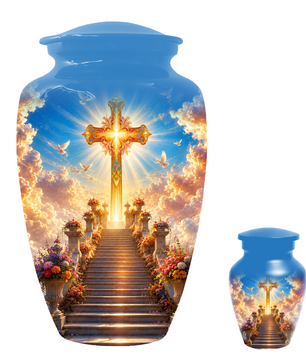 Christian Cross Cremation Urn for Ashes - Heavenly Stairway Memorial Urns
