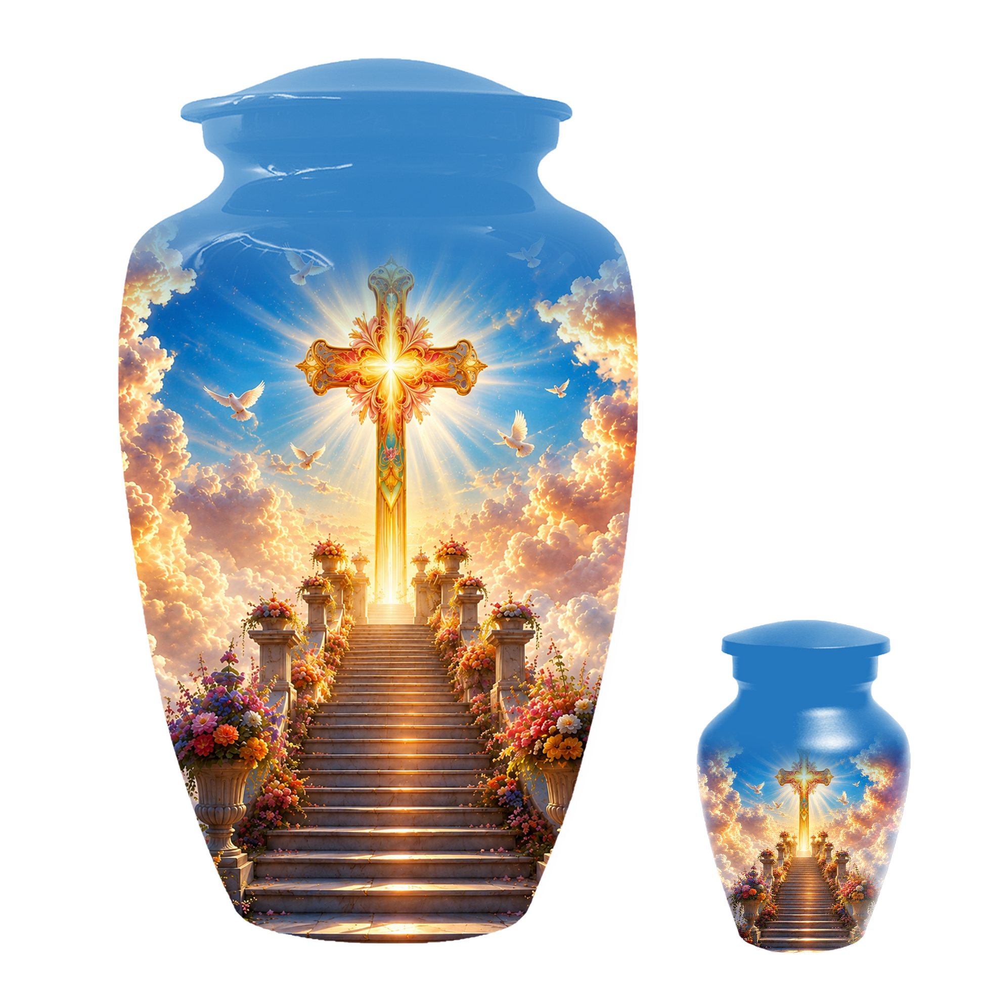 Christian Cross Cremation Urn for Ashes - Heavenly Stairway Memorial Urns