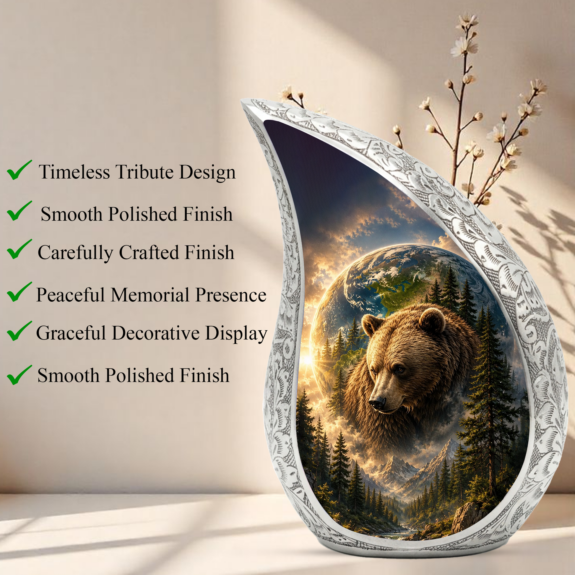 Bear Adult Urn for Ashes | Forest Wildlife Adult Cremation Urn for Human Ashes