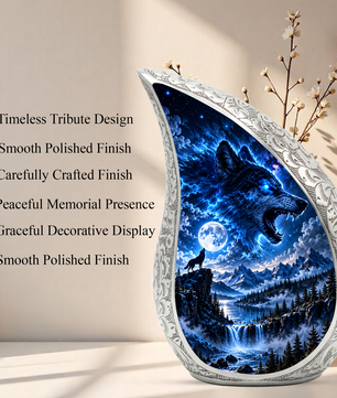 Wolf Adult Urn for Ashes, Blue Wolf Cremation Urn for Human Ashes