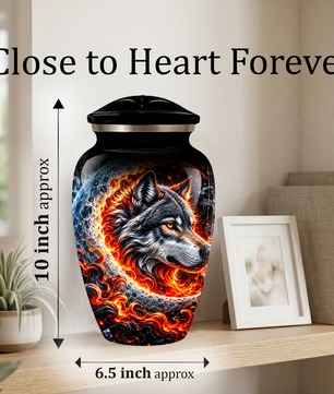 Personalized Wolf Cremation Urn for Ashes, Fiery Wolf Adult Memorial Urn,  Custom Adult Urn