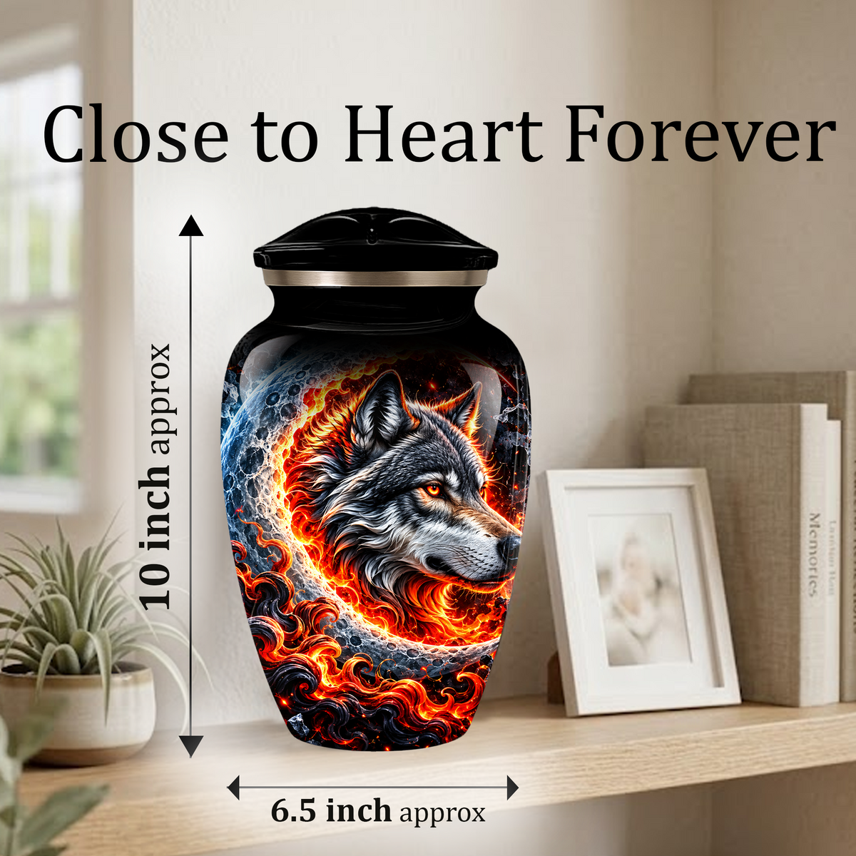Personalized Wolf Cremation Urn for Ashes, Fiery Wolf Adult Memorial Urn,  Custom Adult Urn