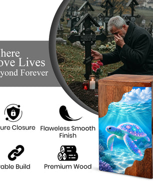 Sea Turtle Wooden Cremation Urn – Ocean Memorial Urn for Human Ashes