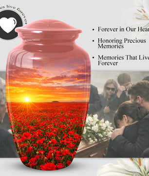 Poppy Flower Urn for Mom, Sunset Cremation Large Urn for Ashes