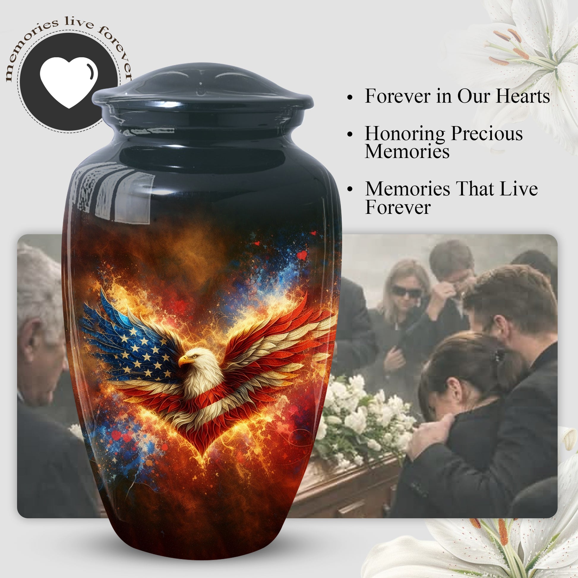 American Patriotic Urns for Dad, American Patriotic Personalized Large Urn for Dad