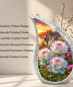 White Rose Adult Urn for Human Ashes – Elegant Memorial Urn for Mom,