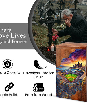 Wooden Cremation Urn – Baseball Stadium Memorial Urn | Custom Wooden Urn for Dad
