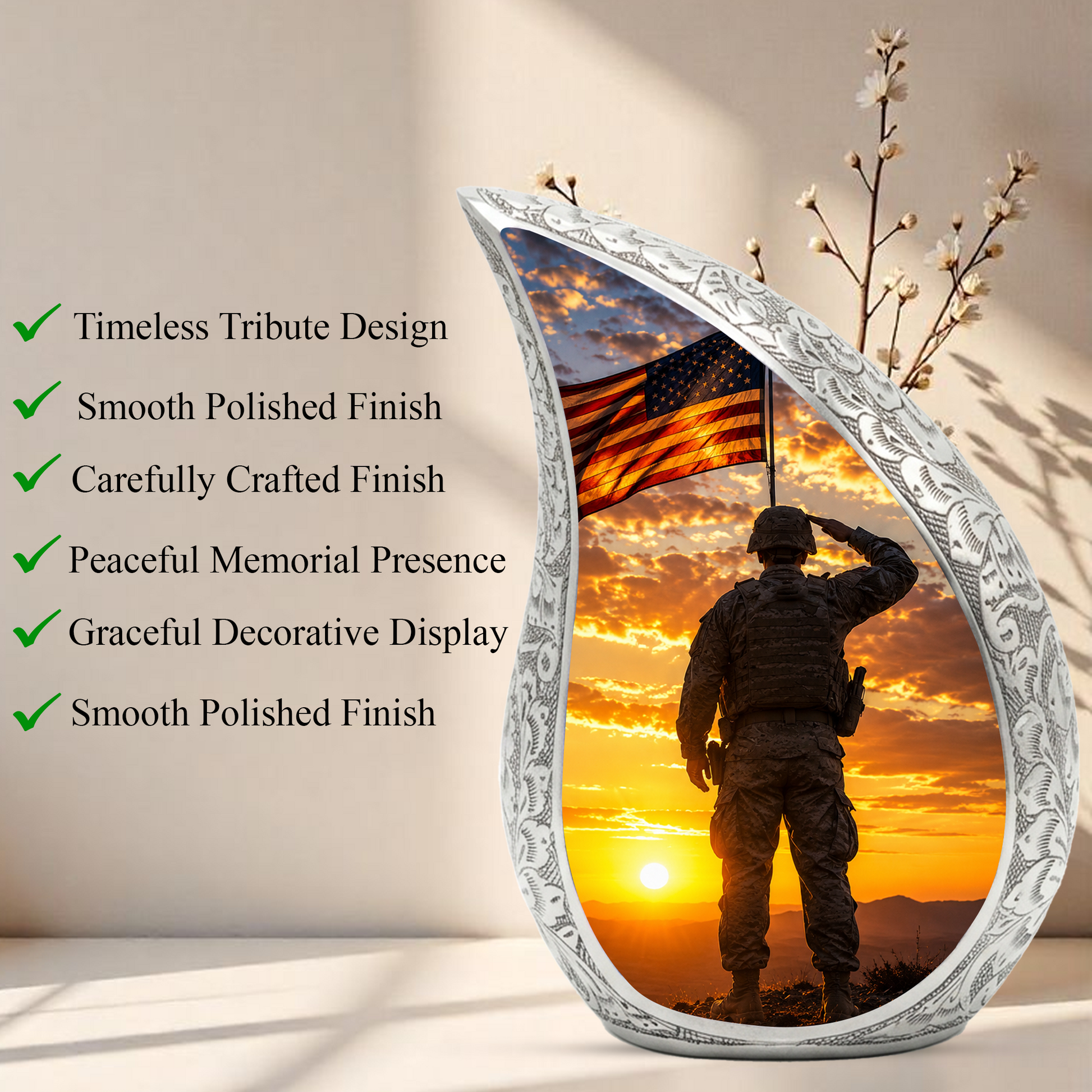 Soldier Urn for Dad & Father | Military Cremation Urn for Adult Male, Son & Men | Personalized Soldier Memorial Urn