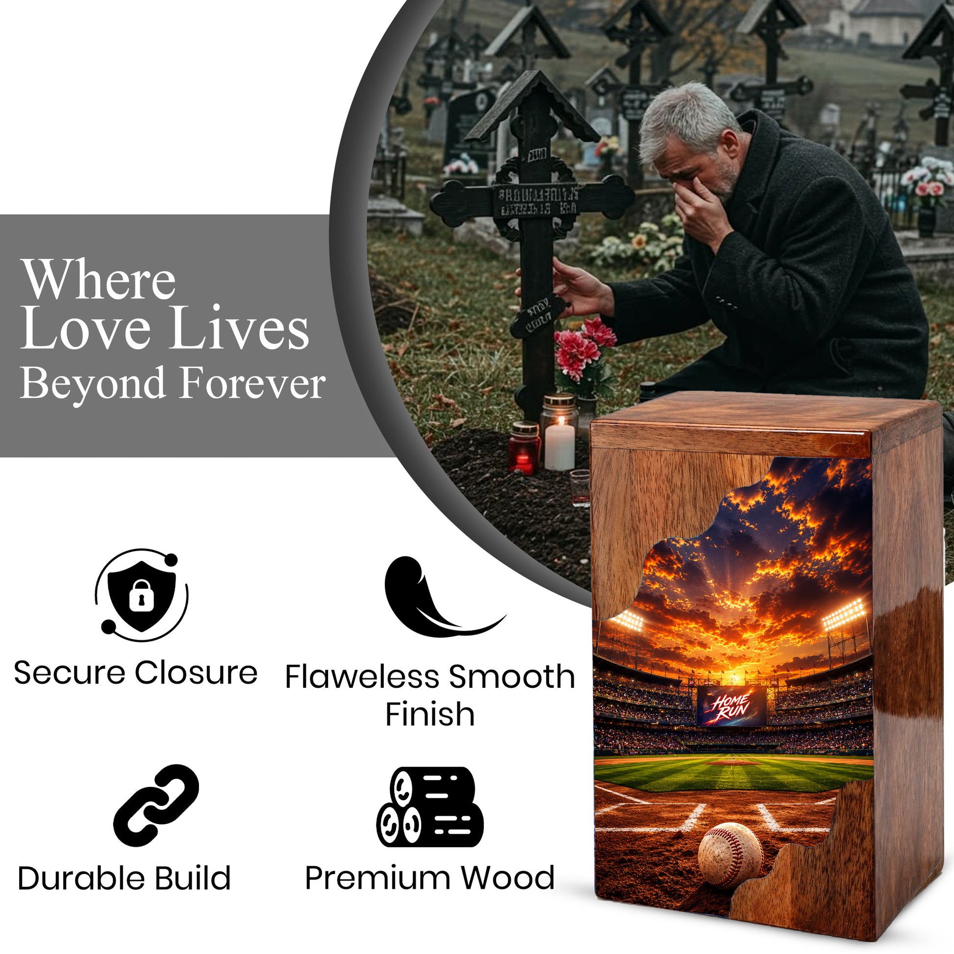 Baseball Wooden Cremation Urn – Wooden Urn for Human Ashes