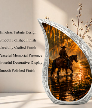 Cowboy with Horse Urn for Dad | Western Horse Cremation Urn for Adult Male Ashes