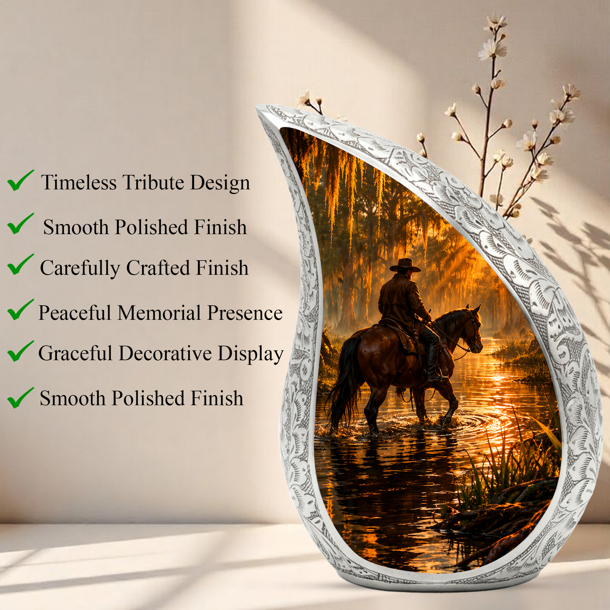 Cowboy with Horse Urn for Dad | Western Horse Cremation Urn for Adult Male Ashes