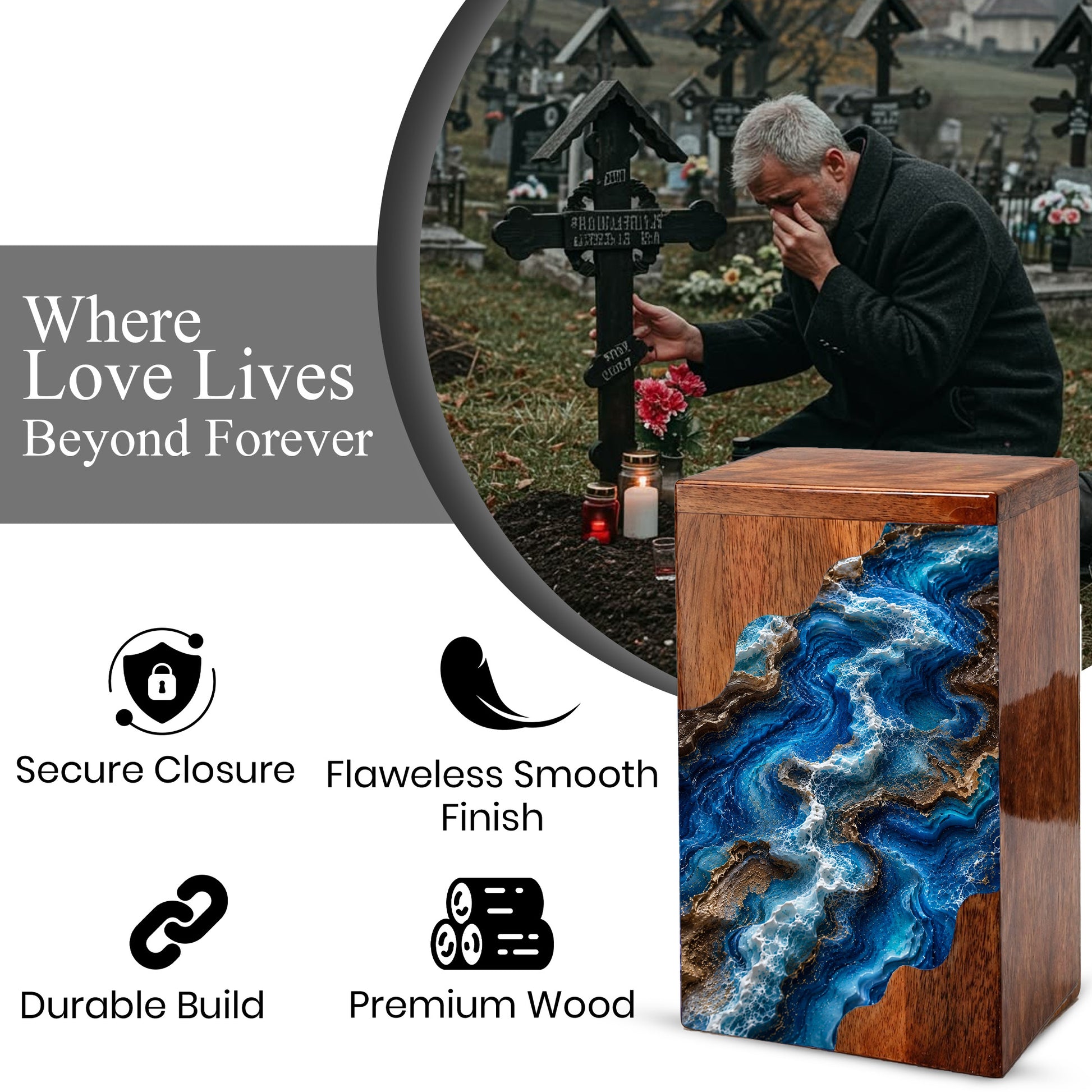 Ocean Flow Cremation Urn – Wooden Urn for Human Ashes