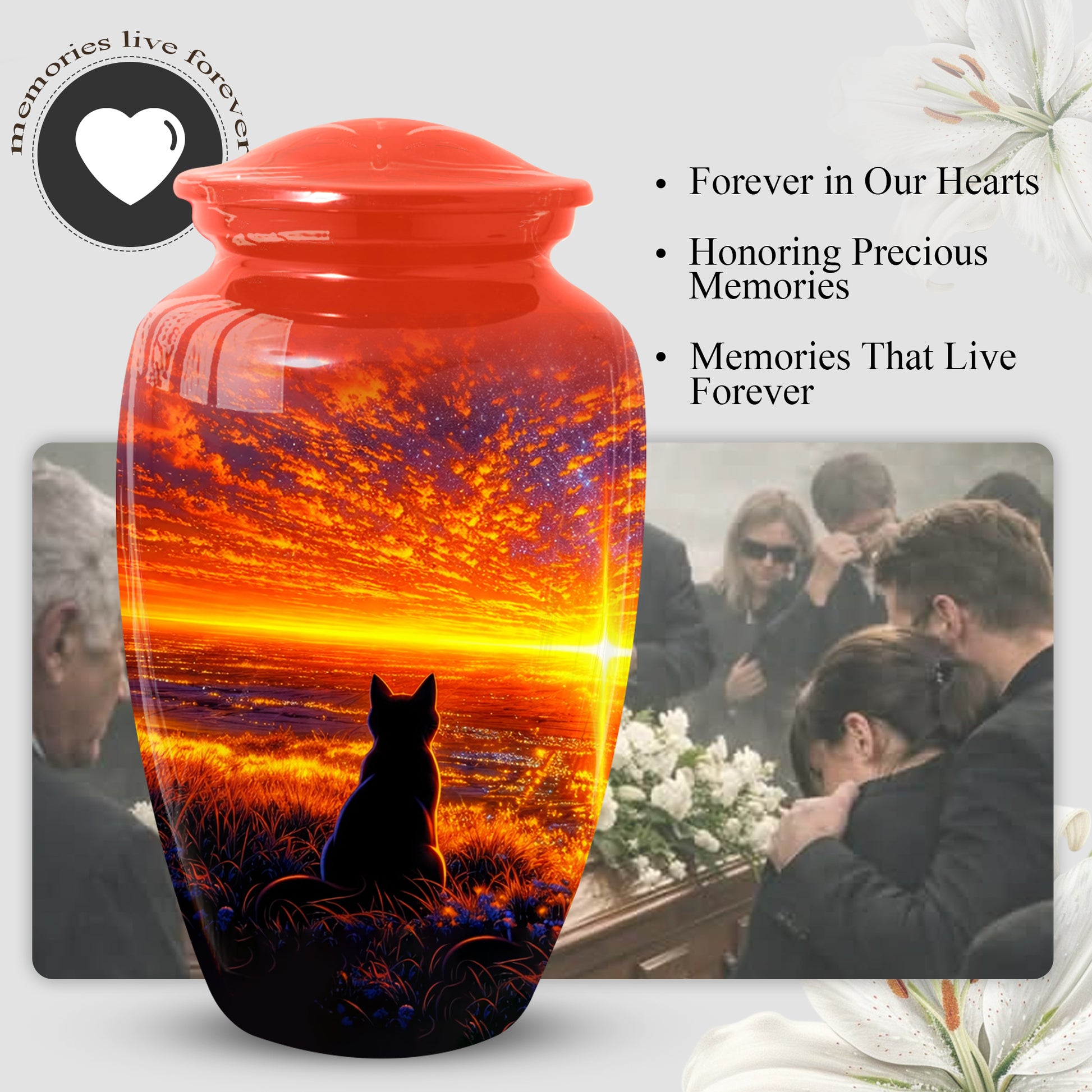 Cat Urn for Mom | Beautiful Sunset Cat Cremation  Large Urn for Mother |Funeral Keepsake
