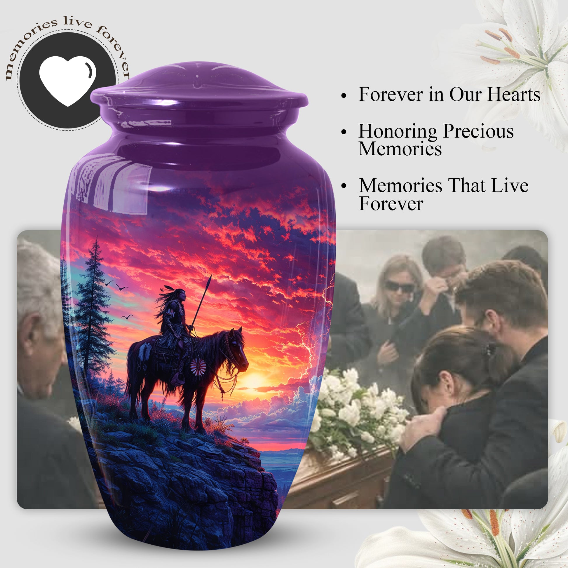 Native American Horse Urns for Dad, Adult Cremation Large  Urn For Ashes