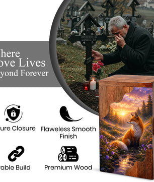 Wooden Cremation Urn for Human Ashes, Fox Memorial Urn