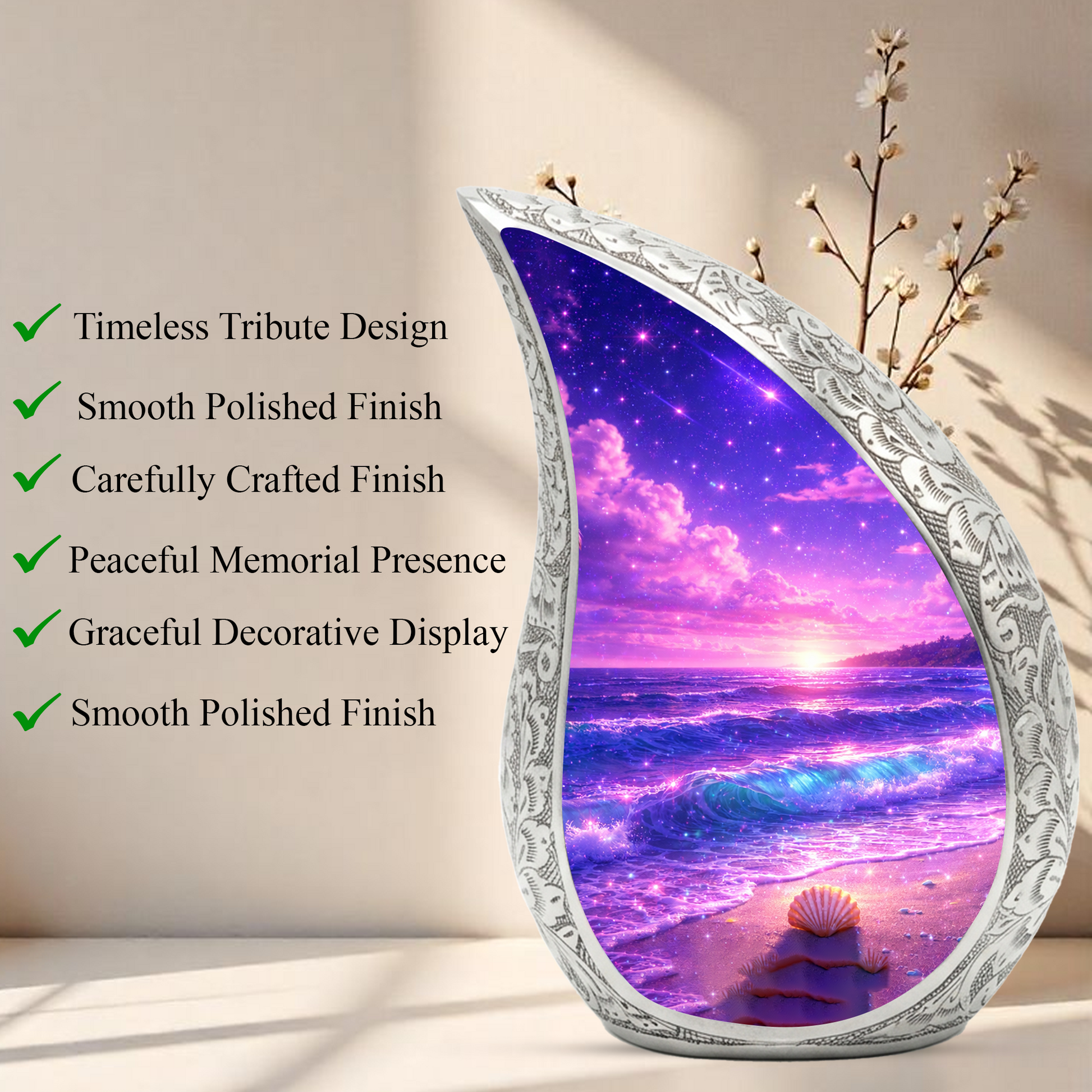 Purple Ocean Memorial Urn for Ashes, Adult Cremation Urn