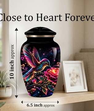 Hummingbird and Rose Cremation Urn for Adult Ashes – Personalized Aluminum Memorial Urn