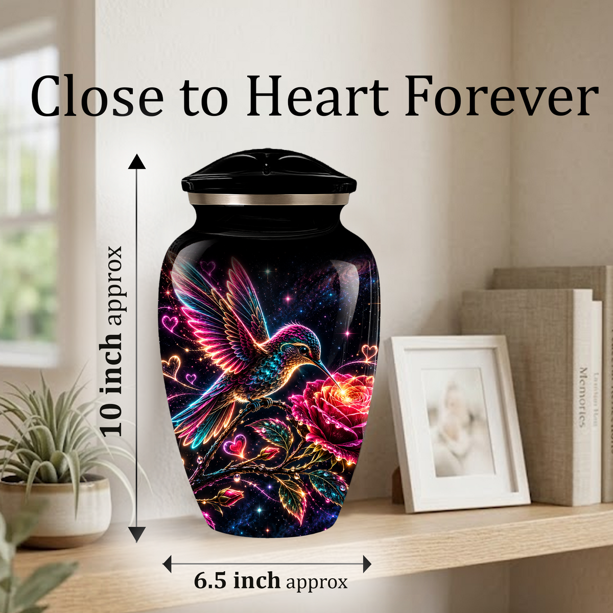 Hummingbird and Rose Cremation Urn for Adult Ashes – Personalized Aluminum Memorial Urn