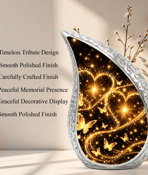 Gold Butterfly Cremation Urn for Ashes, Heart Memorial Urn