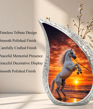 White Horse Adult Urn for Human Ashes – Sunset Memorial Adult Cremation Urn
