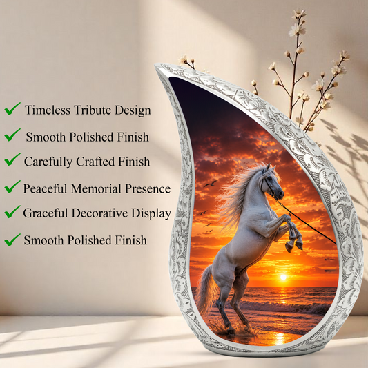 White Horse Adult Urn for Human Ashes – Sunset Memorial Adult Cremation Urn