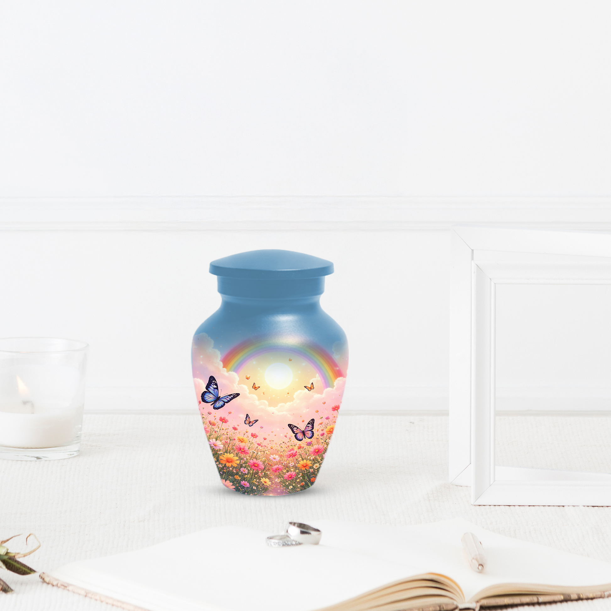 Rainbow Butterfly Urn for Ashes, Custom Memorial Cremation Urn