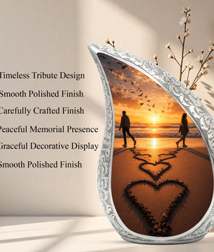 Beach Sunset Cremation Urn for Human Ashes | Heart-Shaped Ocean Memorial Urn & Beach Themed Keepsake Urn