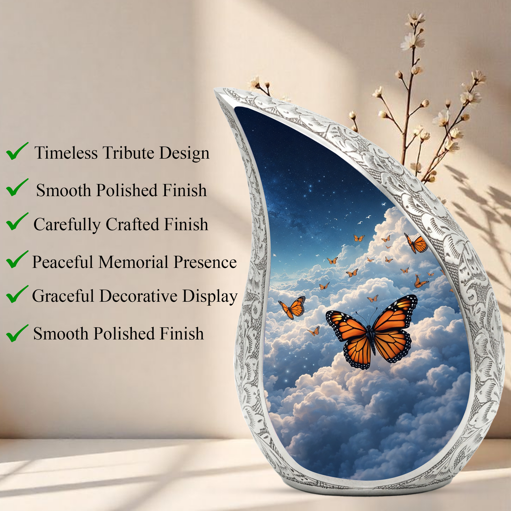 Butterfly Heaven Adult Urn for Human Ashes – Premium Butterfly Heaven Cremation Urn