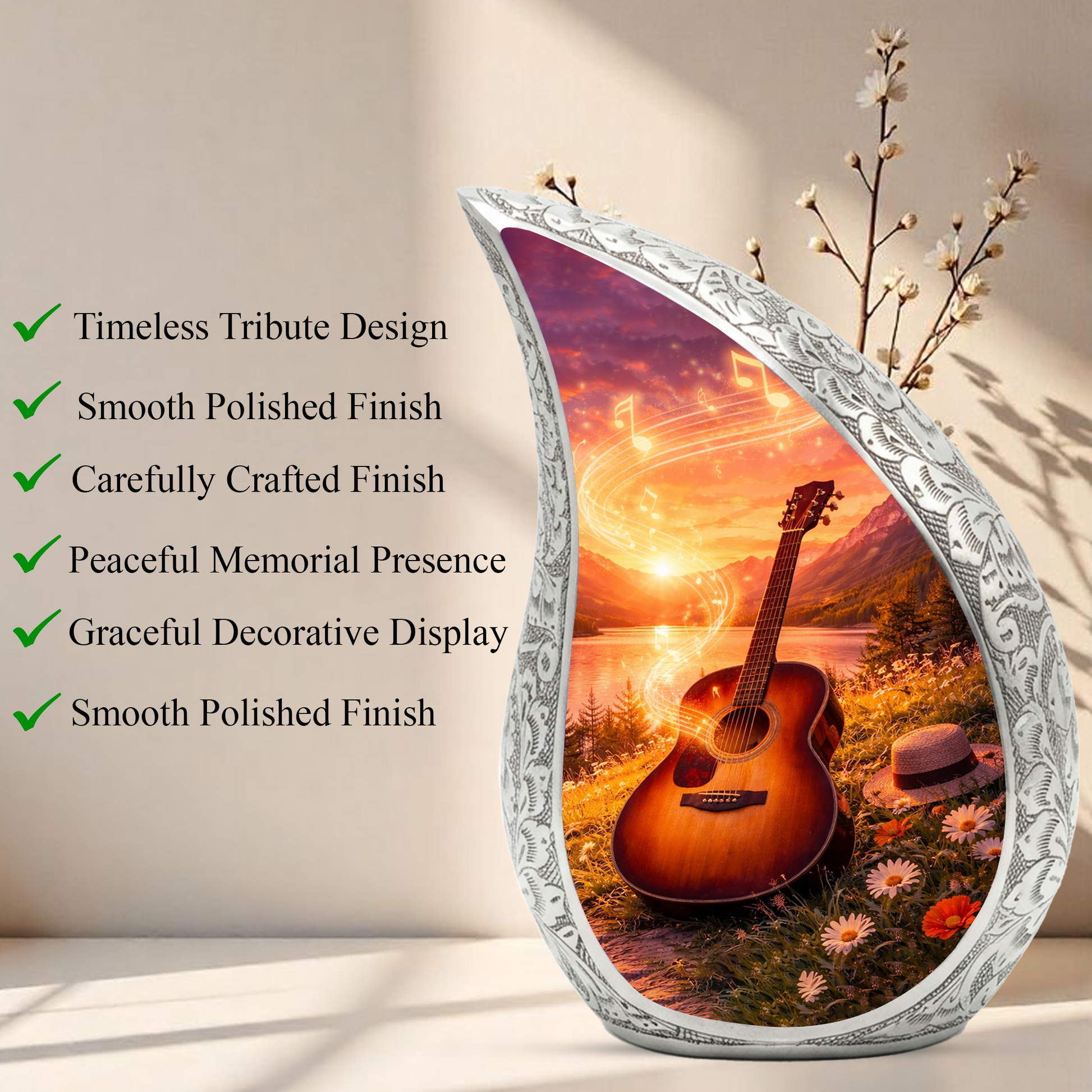 Guitar Lake Adult Urn for Human Ashes – Premium Guitar Cremation Urn