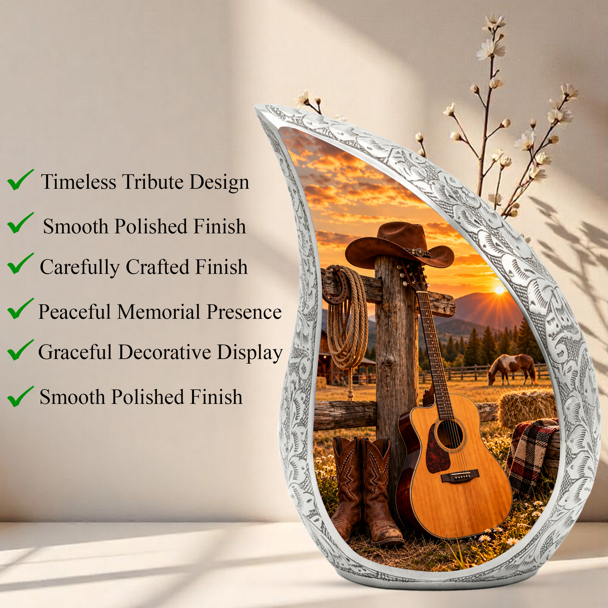 Western Cowboy Cremation Urn for Ashes, Country Music Memorial Urn, Personalized Adult Urn