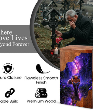 Wooden Cremation Urn for Human Ashes, Fox Memorial Urn