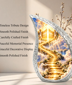Stairway to Heaven Cremation Urn for Mom- Golden Heavenly Gates Memorial Urn