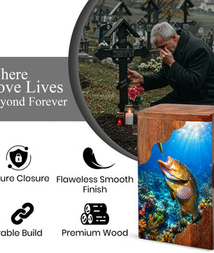 Fishing Wooden Cremation Urn – Ocean Fishing Memorial Urn for Human Ashes