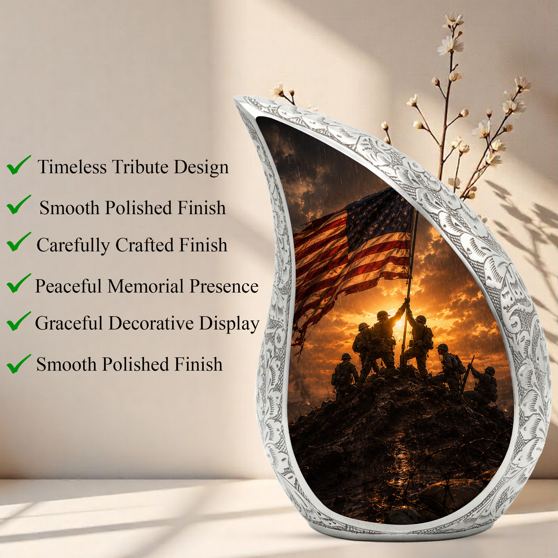 Soldier Sunset Urn for Human Ashes | Military Adult Cremation Urn Memorial