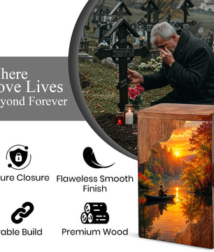 Fishing Wooden Cremation Urn – Gone Fishing Memorial Urn for Human Ashes