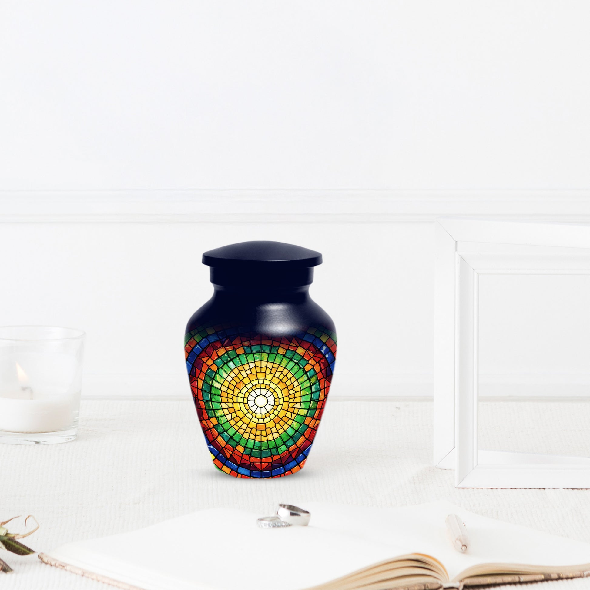 Stained Glass Memorial Urn for Ashes – Custom Rainbow Mosaic Cremation Urn for Mom& Dad - Women & Men,