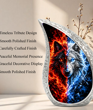 Fire and Ice Wolf Cremation Urn for Ashes, Dual Wolf Memorial Urn, Personalized Adult Cremation Urn