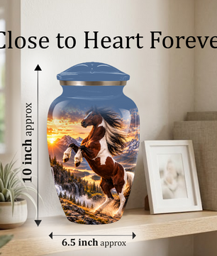 Horse Cremation Urn for Ashes, Rearing Horse Sunset Design, Custom Horse Lover Pet Memorial Urn