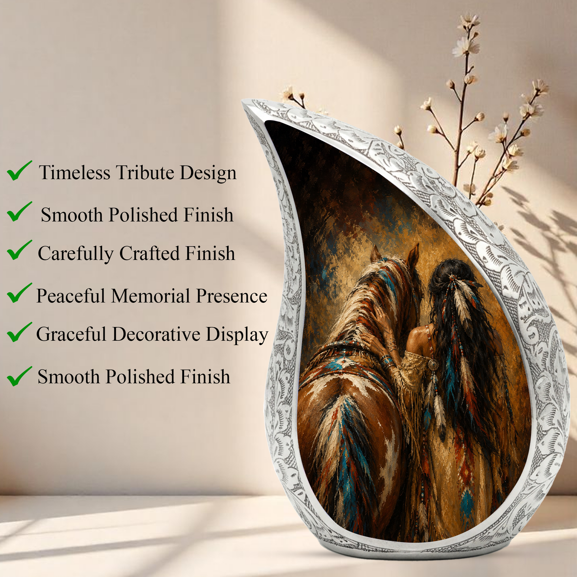 Native American Horse Memorial Urn for Mom, Beautiful Cremation Urn for Women