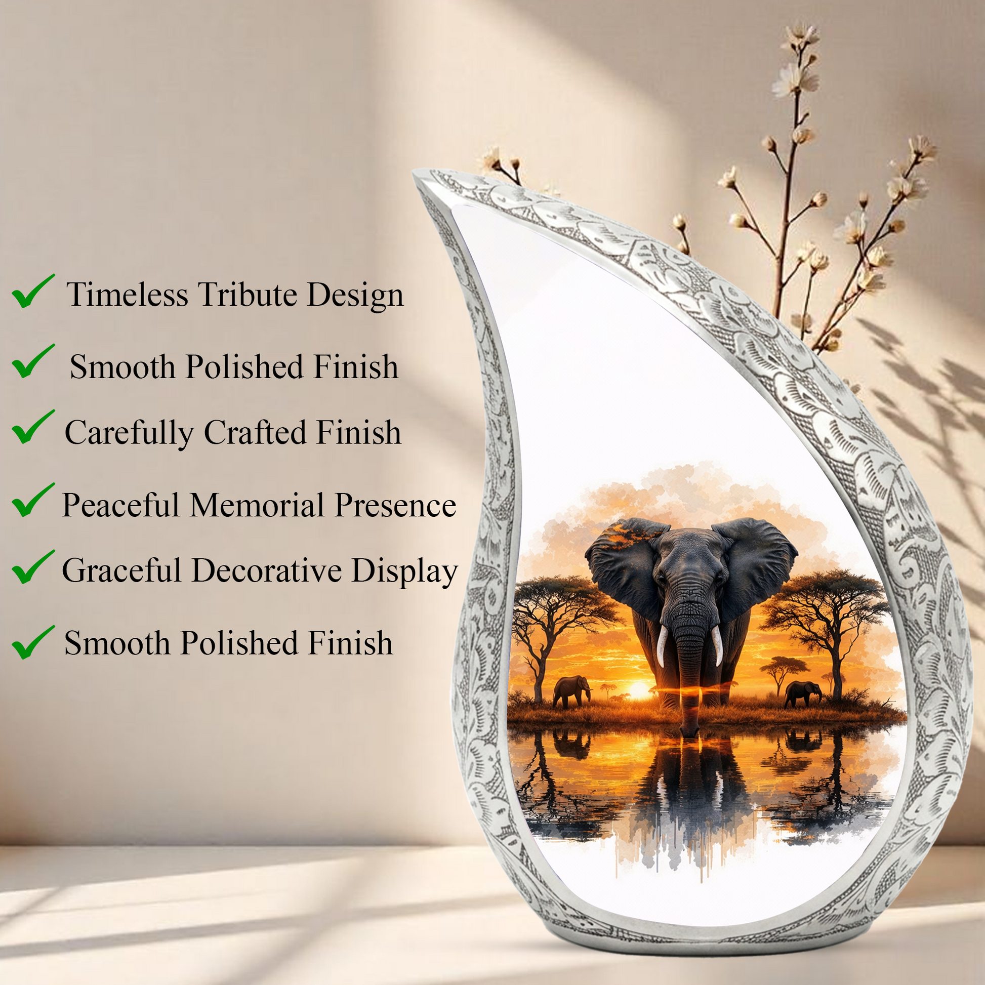 Personalized Urn for Dad, Elephant Memorial Adult Cremation Urn