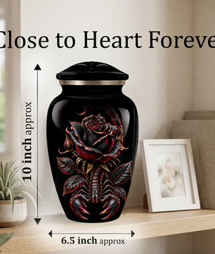 Black Rose & Scorpion Cremation Urn – Gothic Adult Memorial Urn for Ashes