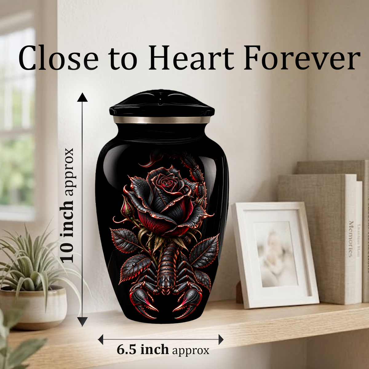 Black Rose & Scorpion Cremation Urn – Gothic Adult Memorial Urn for Ashes