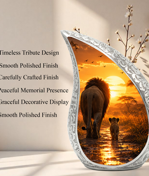 Lion Sunset Adult Urn for Ashes | Premium Adult Cremation Urn for Human Ashes Memorial
