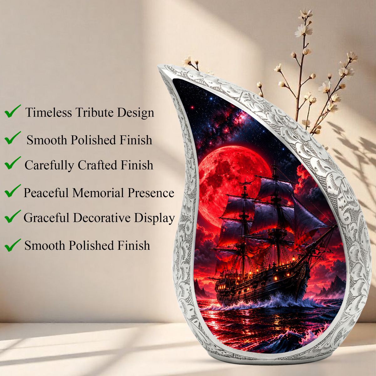 Pirate Ship Cremation Urn for Ashes, Nautical Memorial Urn, Ocean Themed Urn for Men