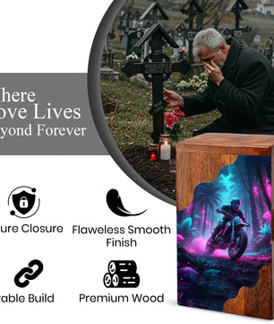 Personalized Wooden Cremation Urn – Adventure Motorcycle Memorial Urn