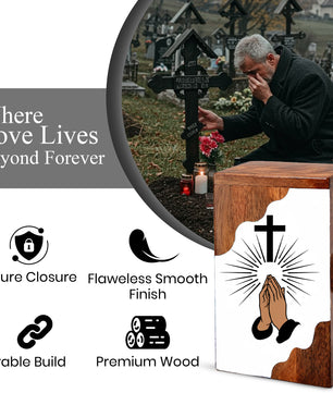 Cross Wooden Cremation Urn – Prayer Cross Memorial Wooden Urn for Human Ashes