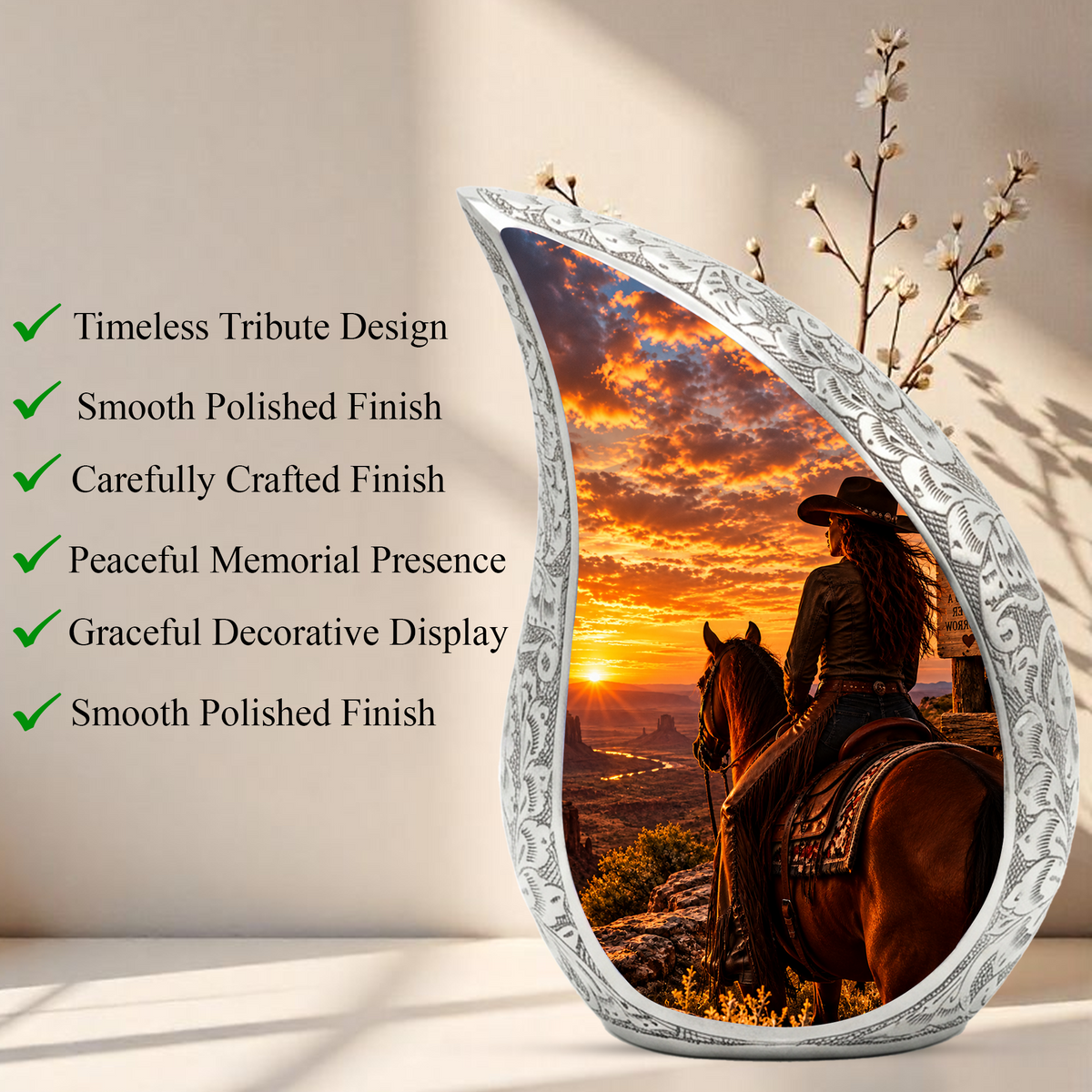 Cowboy Cremation Urn for Ashes, Western Horse Memorial Urn, Personalized Adult Urn