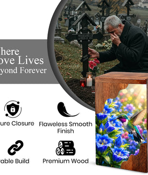 Hummingbird Wooden Cremation Urn for Mom | Personalized Urn for Human Ashes